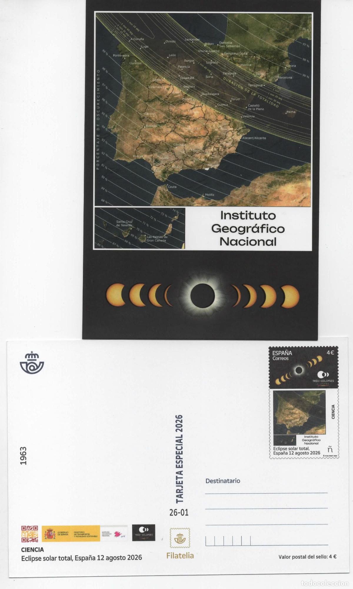 Sellos: ESPA&Ntilde;A ENTERO POSTAL ASTRONOMIA CIENCIA ECLIPSE SOLAR 12 AGOSTO 2026