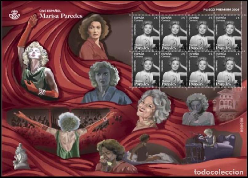 Sellos: ESPA&Ntilde;A 2026 CINE ESPA&Ntilde;OL. MARISA PAREDES PLIEGO PREMIUN ED 5960 YT 5720