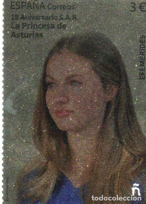 Sellos: ESPA&Ntilde;A. 18 ANIVERSARIO. PRINCESA DE ASTURIAS.