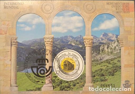 Sellos: Espa&ntilde;a 2017 - Hoja Bloque / Prueba &rdquo;Patrimonio Mundial: Monumentos de Oviedo, Matasellos Producci&oacute;n