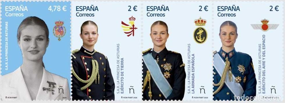 Sellos: ESPA&Ntilde;A 2026 SAR PRINCESA DE ASTURIAS,ARMADA, DEL EJ&Eacute;RCITO DEL AIRE Y DEL ESPACIO ED 5962-5 YT 5722-5