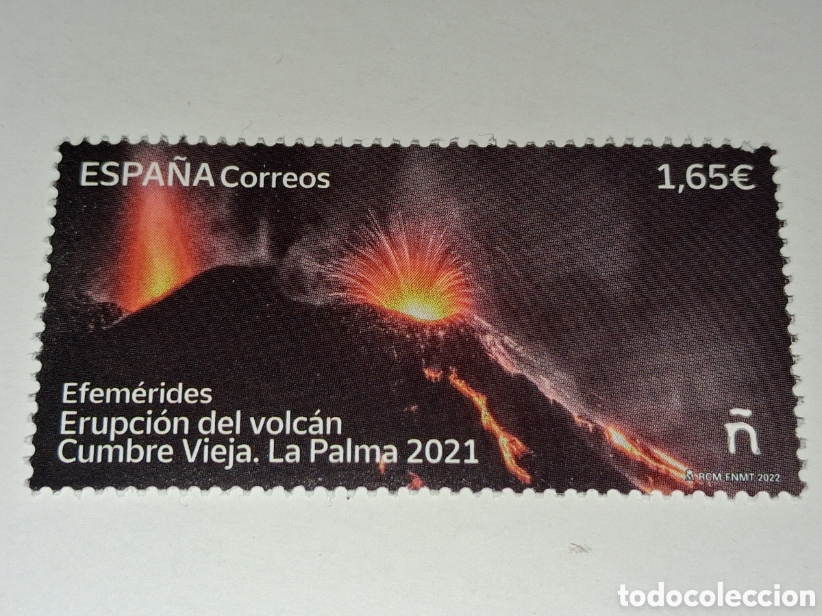 Sellos: Sello Espa&ntilde;a nuevo 2022. 1Aniv erupci&oacute;n volc&aacute;n Cumbre Vieja. Naturaleza. Monta&ntilde;a. Geolog&iacute;a.