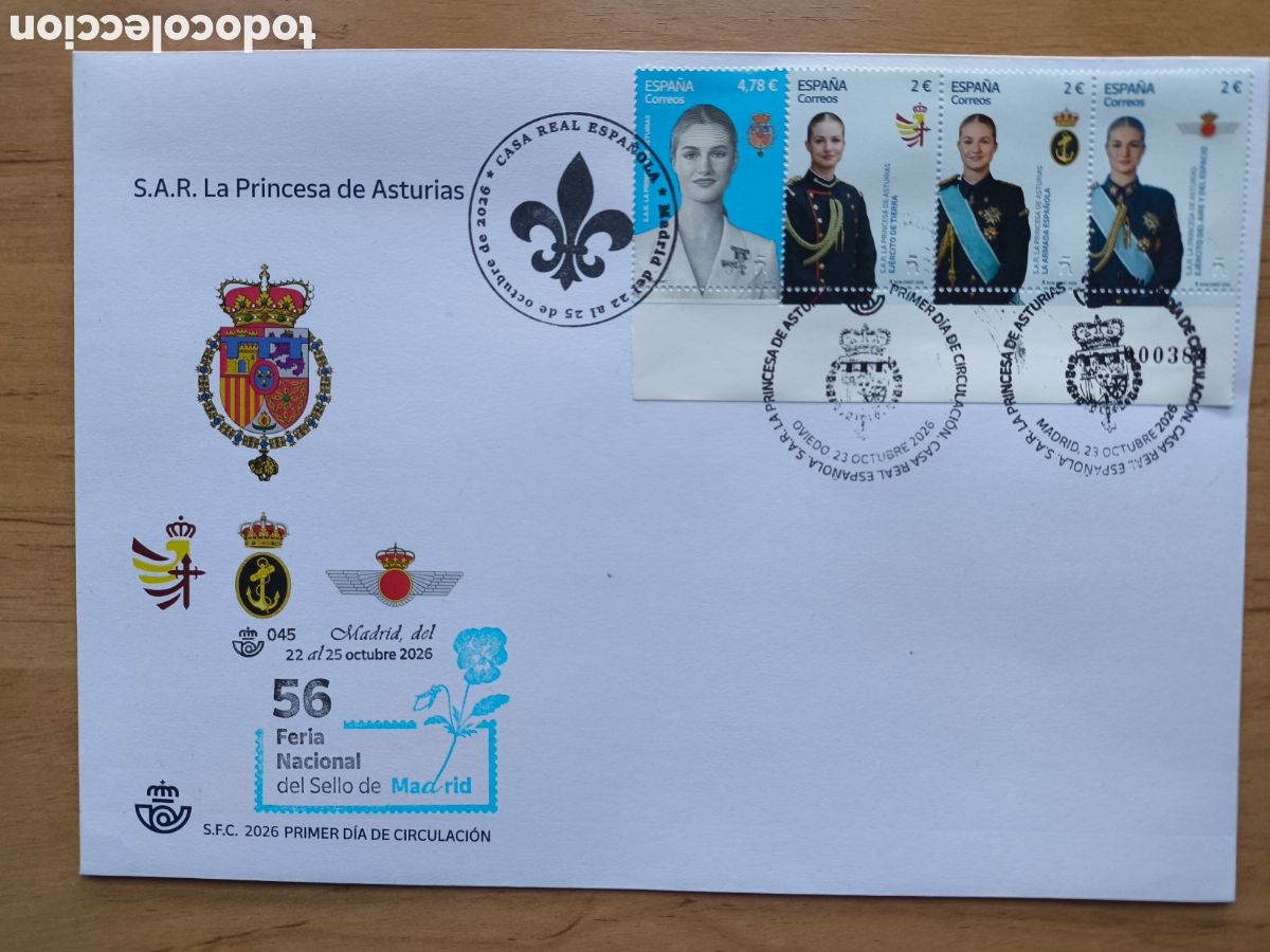 Sellos: Sobre primer d&iacute;a Princesa de Asturias,2026