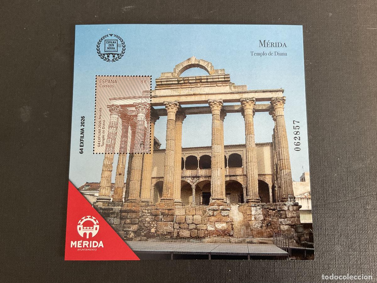 Sellos: ESPA&Ntilde;A A&Ntilde;O 2026 EXFILNA. TEMPLO DE DIANA. MERIDA