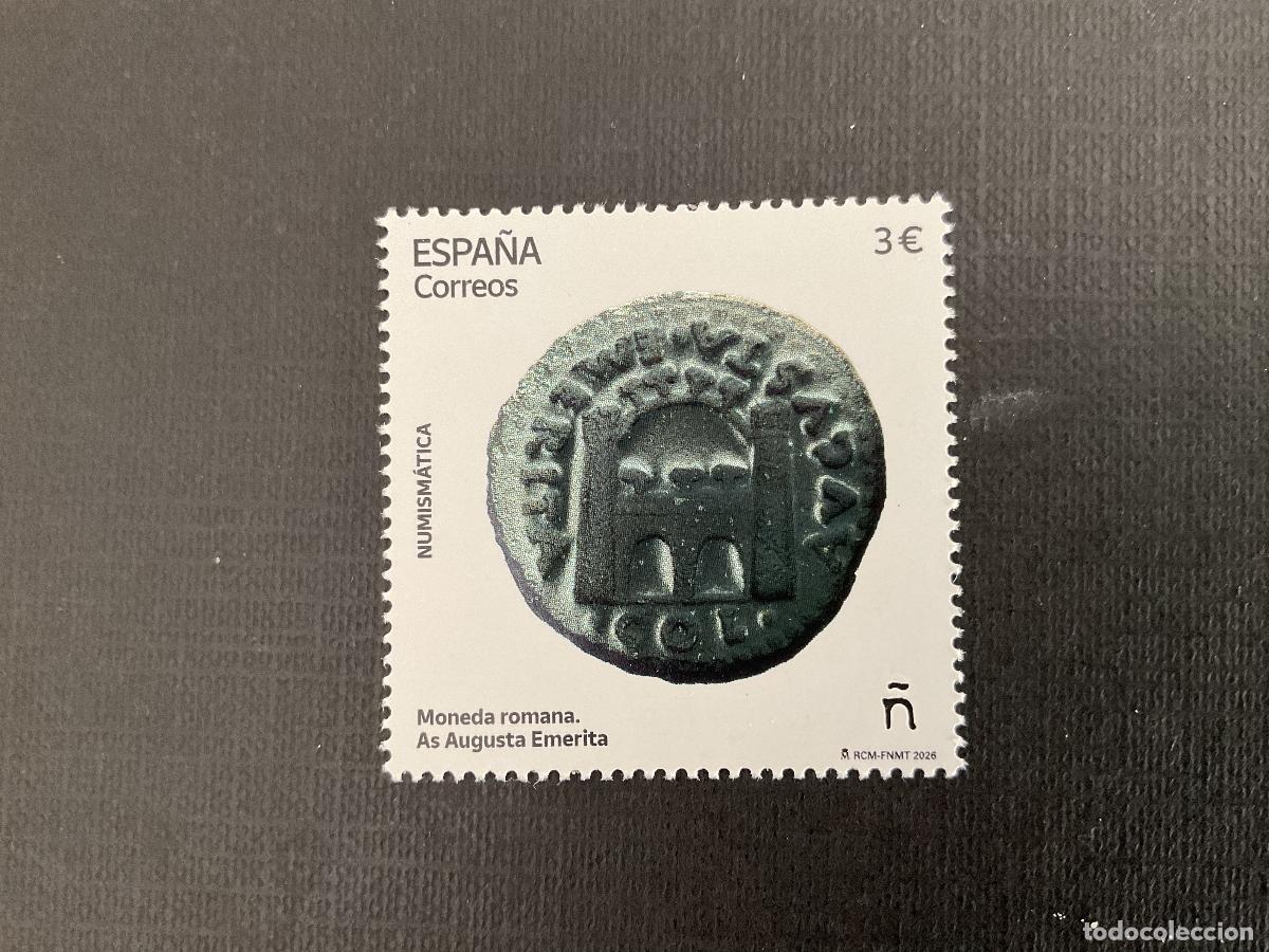 Sellos: ESPA&Ntilde;A A&Ntilde;O 2026 NUMISMATICA. MONEDA ROMANA. AS AUGUSTA EMERITA