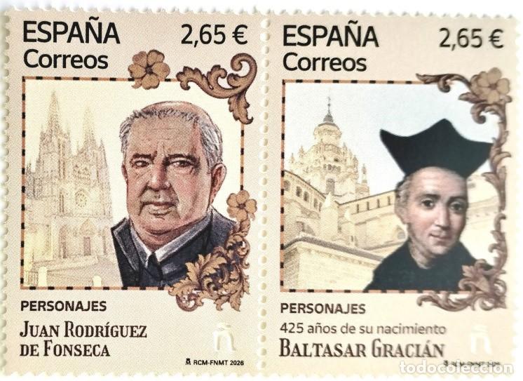 Sellos: ESPA&Ntilde;A 2026 BALTASAR GRACIAN Y JUAN RODRIGUEZ DE FONSECA (NUEVO)