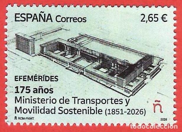 Sellos: Espa&ntilde;a. 2026. Efem&eacute;rides. 175 a&ntilde;os Ministerio de Transportes y Movilidad Sostenible