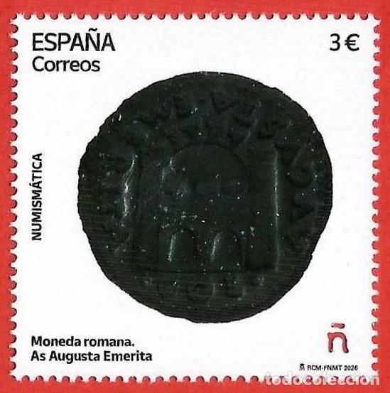 Sellos: Espa&ntilde;a. 2026. Numism&aacute;tica. Moneda romana. As Augusta Em&eacute;rita