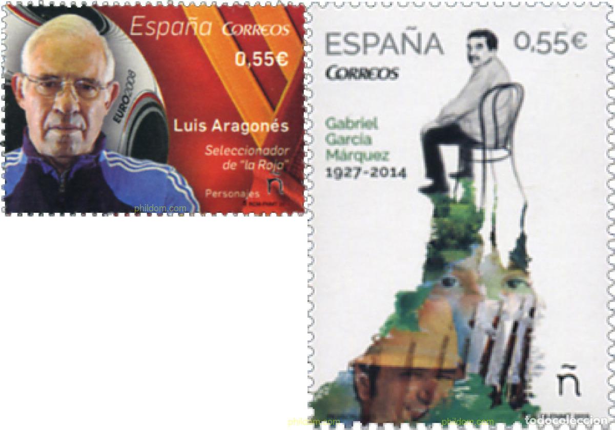 Sellos: 340338 MNH ESPA&Ntilde;A 2015 PERSONAJES: LUIS ARAGON&Eacute;S - GABRIEL GARC&Iacute;A M&Aacute;RQUEZ