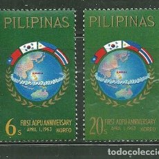 Sellos: FILIPINAS 1963 IVERT 573/4 *** ANIVERSARIO DE LA UNIÓN POSTAL DE ASIA Y OCEANIA