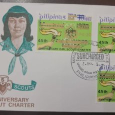 Sellos: P) 1985 PHILIPPINES, 45TH ANNIVERSARY GIRLS SCOUT CHARTER, SURCHARGED NEW VALUE, ISSUE OF 1976 OVERP