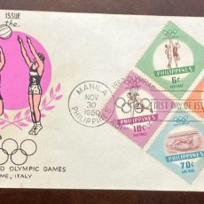 Sellos: D)1960, PHILIPPINES, FIRST DAY COVER, OLYMPIC GAMES ISSUE, ROME'60, WITH BASKETBALL, ATHLETICS, SWIM