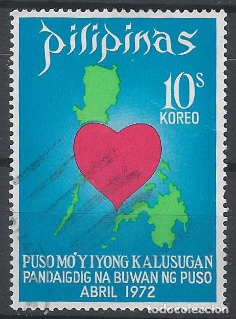 Sellos: FILIPINAS 1972 - MES DEL CORAZ&Oacute;N - USADO - Foto 1