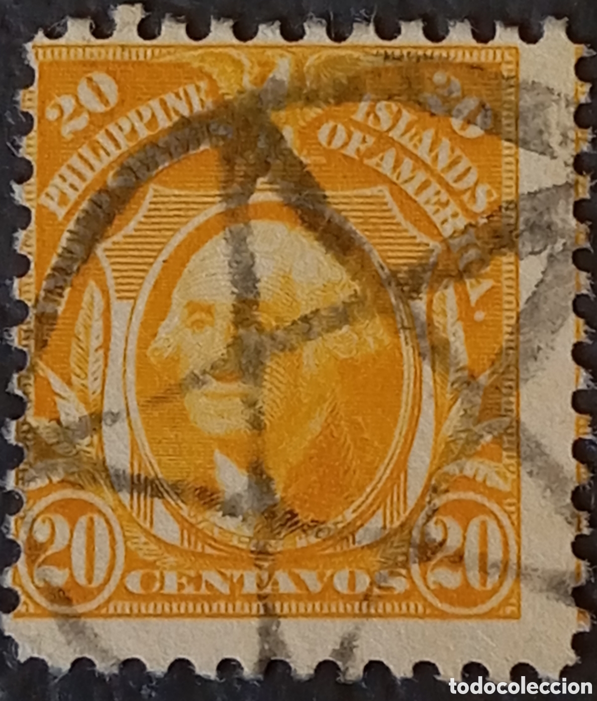 Sellos: Filipinas 1917 - 20c Washington (Scott #297) - Raro Matasello de Fantas&iacute;a: Estrella de 5 Puntas
