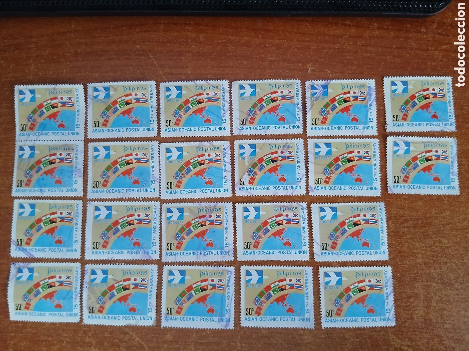 Sellos: 22 Sellos Filipinas 15 Aniversario Uni&oacute;n Postal Asia y Ocean&iacute;a 1962-1977 -50 Centavos-