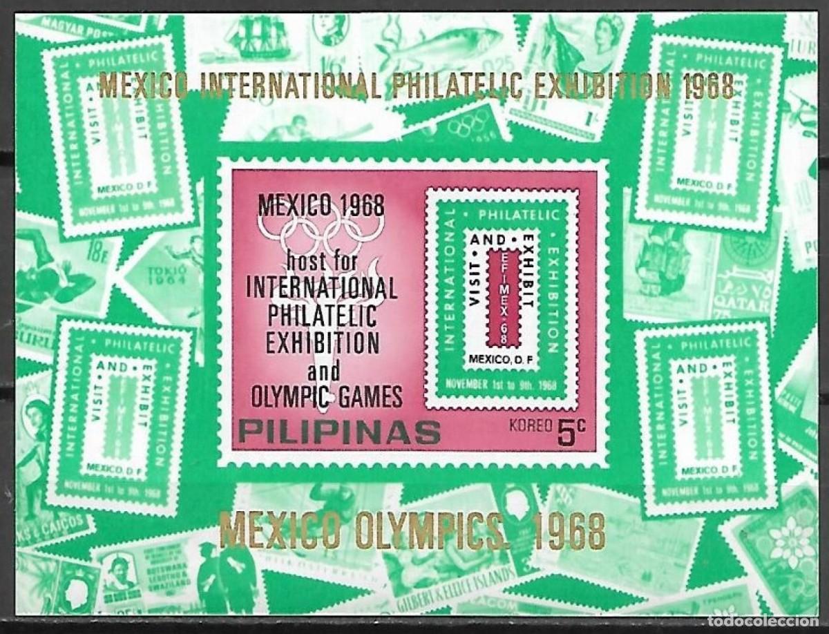 Sellos: FILIPINAS 1968 SHEET MNH EXPO MEXICO EXPOSICION FILATELICA JUEGOS OLIMPICOS OLYMPIC GAMES DEPORTES