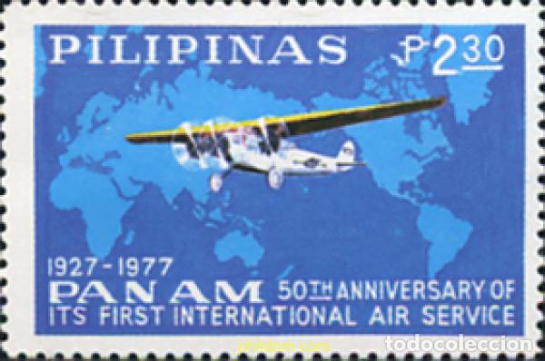 Sellos: 313212 MNH FILIPINAS 1977 50 ANIVERSARIO DEL PRIMER VUELO INTERNACIONAL DE PANAM