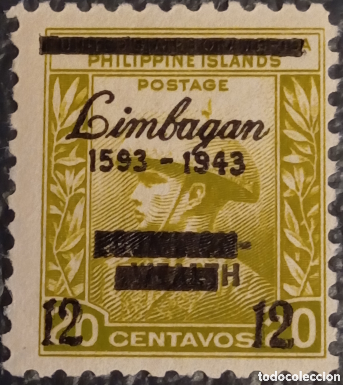 Sellos: Filipinas 1943 Ocupaci&oacute;n Japonesa - 12c s/ 20c Oliva - Edifil #57 MNH