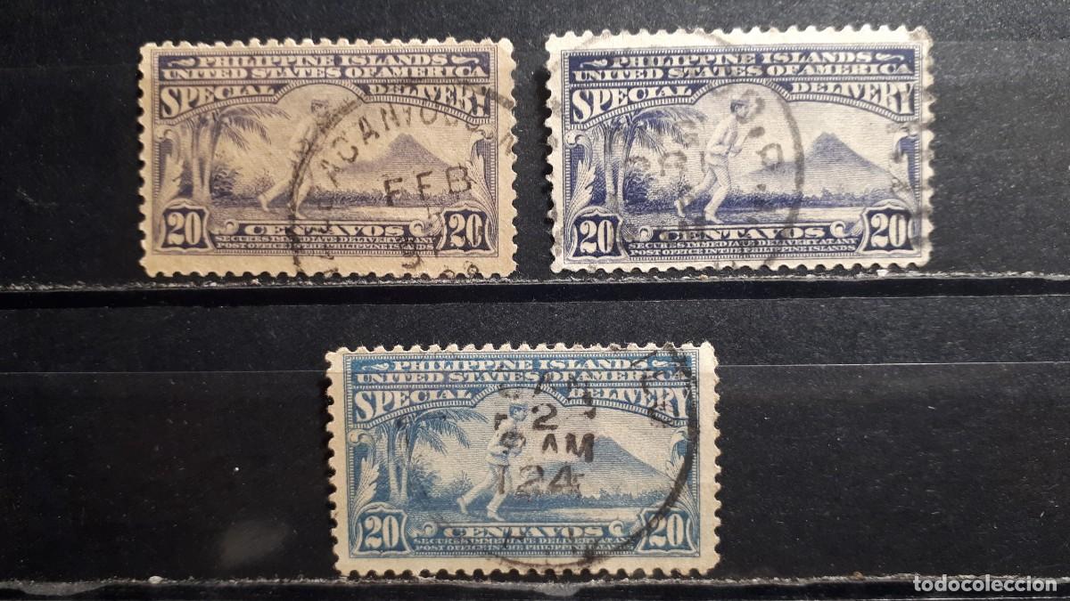 Sellos: FILIPINAS. A&Ntilde;O 1920. &deg;. Yvert Urgente 3, 3a y una tercera VARIEDAD de color.