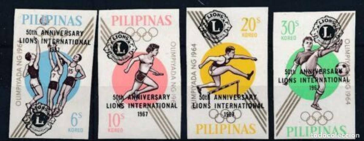 Sellos: FILIPINAS 1967 SERIE 4 STAMPS MNH IMPERF OVERPRINTED LIONS CLUB TOKYO JUEGOS OLIMPICOS OLYMPIC GAMES