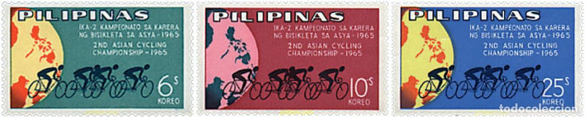 Sellos: 87421 MNH FILIPINAS 1965 2 CAMPEONATOS DE CICLISMO EN ASIA