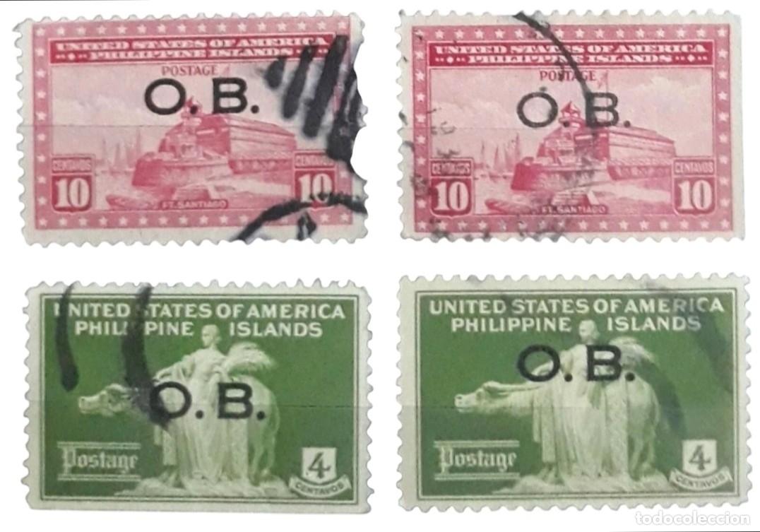 Sellos: Lote de 4 sellos usados Filipinas periodo EE.UU. 1935 - Sobrecarga O.B.
