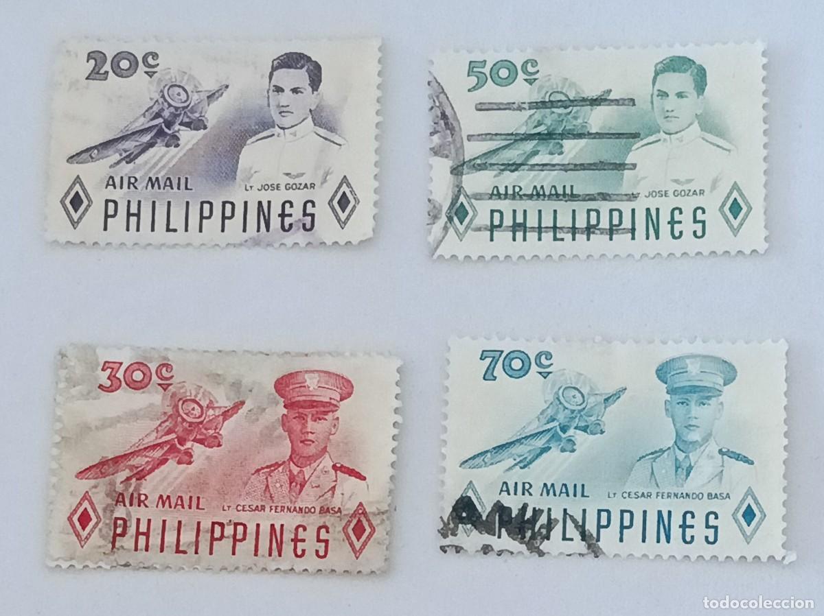 Sellos: Sellos Filipinas 1955. Jos&eacute; Gozar y C&eacute;sar Fernando Basa, H&eacute;roe aviador. A&eacute;reos.