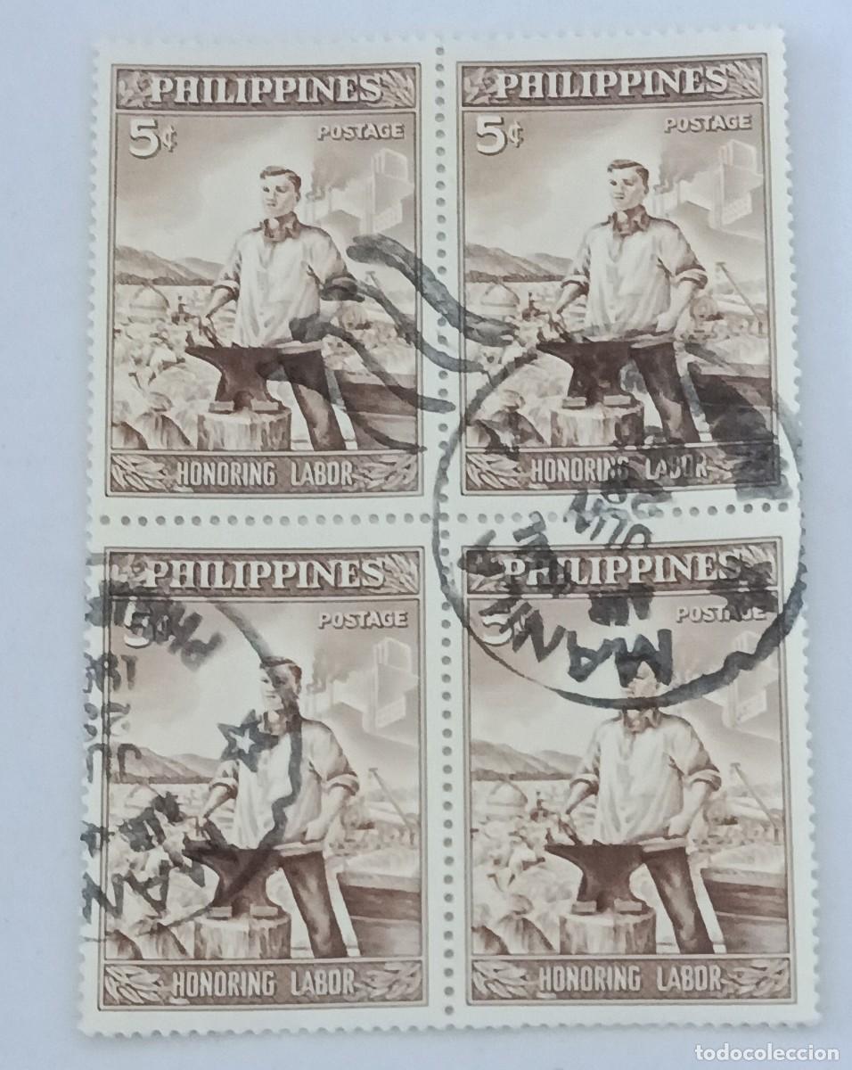 Sellos: Sellos Filipinas 1955. 1955 Congreso sobre el trabajo digno. Manila. Bloque de cuatro.