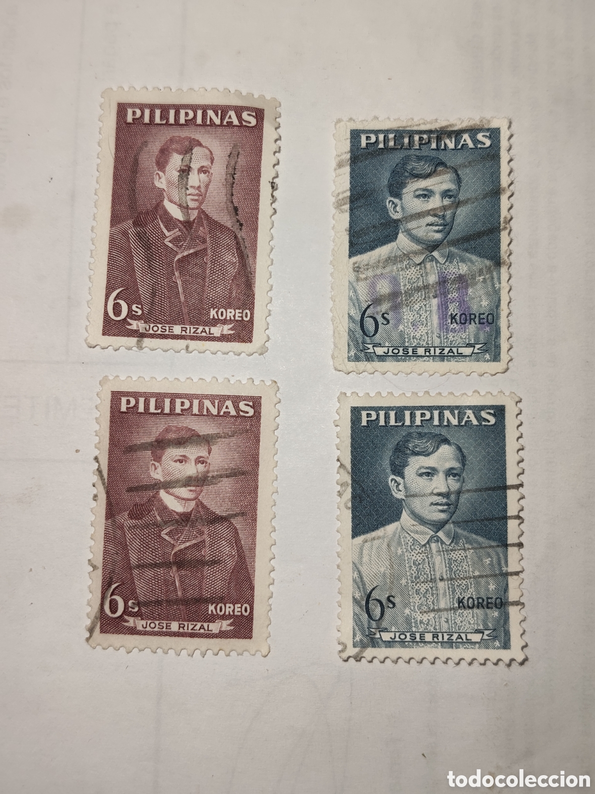 Sellos: 4 sellos de Filipinas H&eacute;roe Nacional Jos&eacute; Rizal 1962