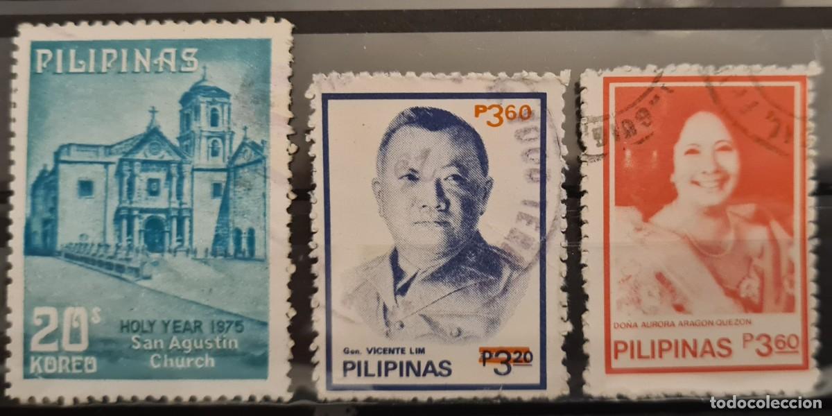 Timbres: Lote de tres sellos usados de Filipinas
