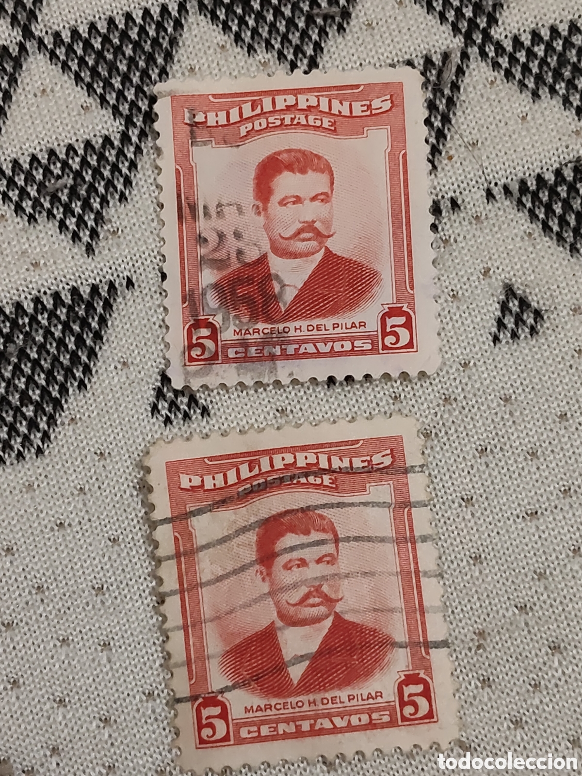 Sellos: 2 Sellos de Filipinas escritor y patriota Marcelo H. Del Pilar 1952 usados