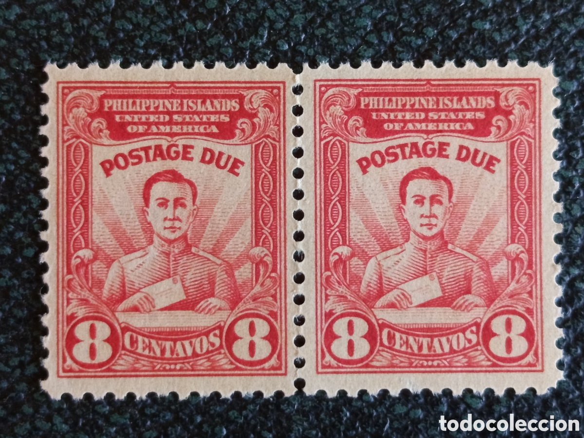 Sellos: Filipinas 1928 Sello de Tasa 8 Centavos Pareja MH (Michel P10 / J10)