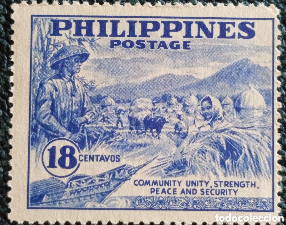 Sellos: Sello Filipinas 18 Centavos Campa&ntilde;a Fondo Paz Trabajo 1951 Azul MH