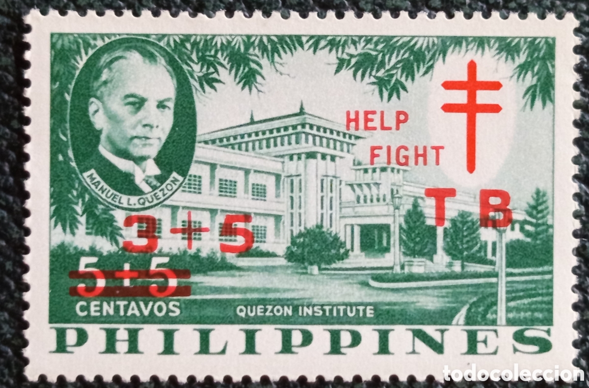 Briefmarken: Sello Filipinas Antituberculosis Quezon Institute 3+5c Sobrecarga 1950 MNH