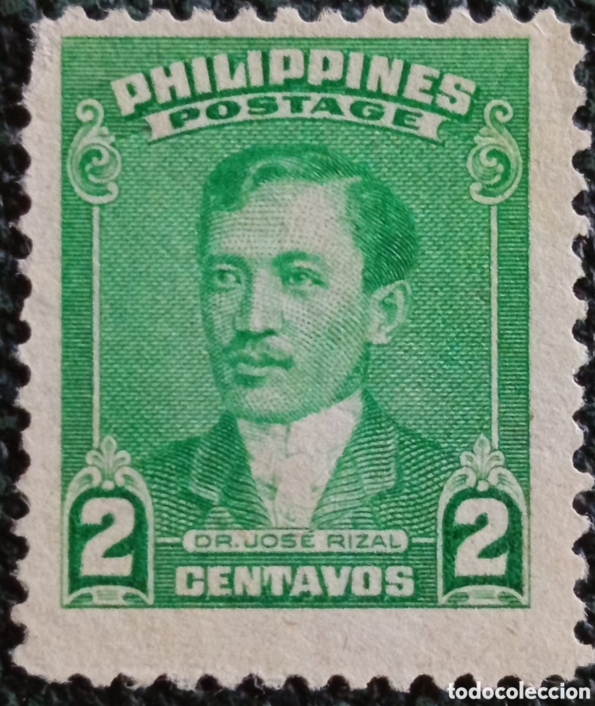 Sellos: Sello Filipinas 2 Centavos Dr Jose Rizal Verde Definitiva 1947-1950 MH