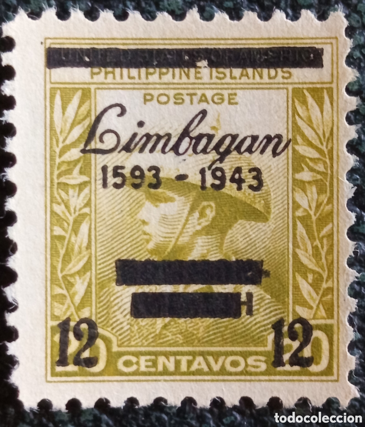 Sellos: Sello Filipinas Ocupaci&oacute;n Japonesa Limbagan 12c s/ 12c Verde Oliva 1943 MH