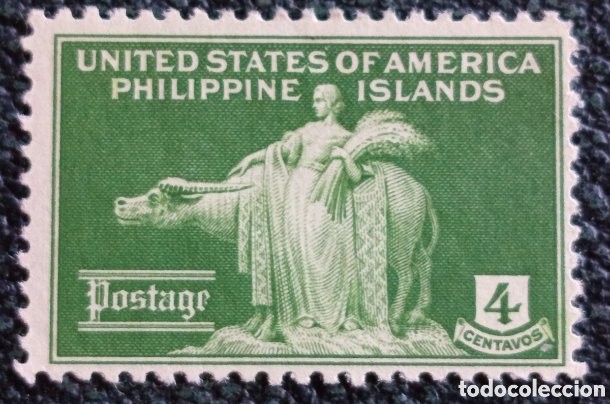 Sellos: Sello Filipinas alegor&iacute;a Agricultura Carabao 4c Verde 1935 mhy