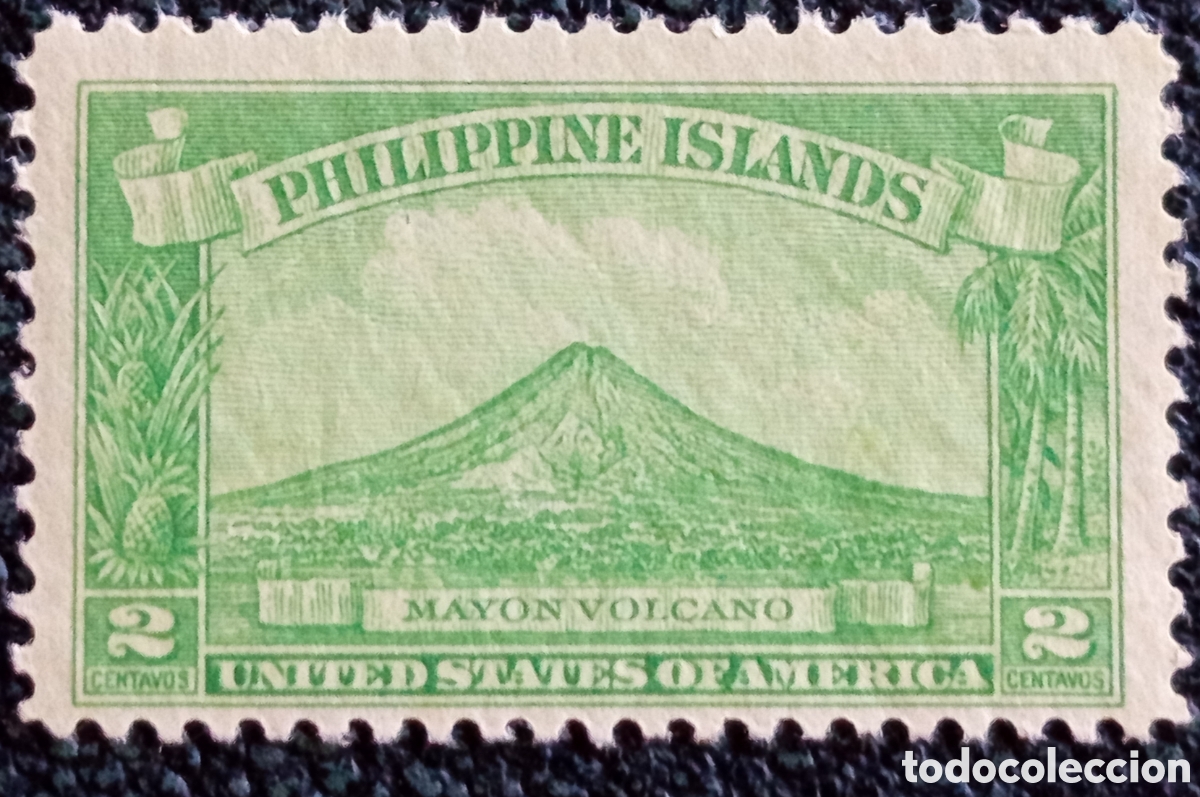 Sellos: Sello Filipinas Volc&aacute;n May&oacute;n 2 Centavos Verde 1932 / 1935 Unused / MNH