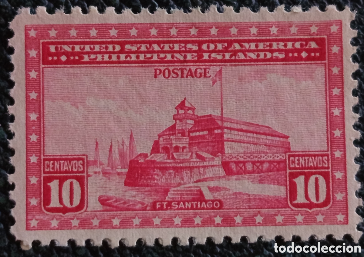 Sellos: Sello Filipinas Fuerte Santiago Fort Santiago 10c Rosa / Carm&iacute;n 1935 MNH