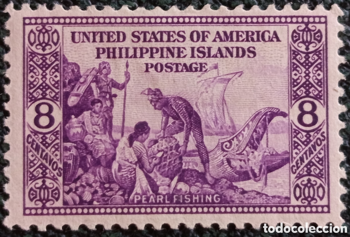 Sellos: Sello Filipinas Pesca de Perlas Pearl Fishing 8c Violeta 1935 Unused / MH