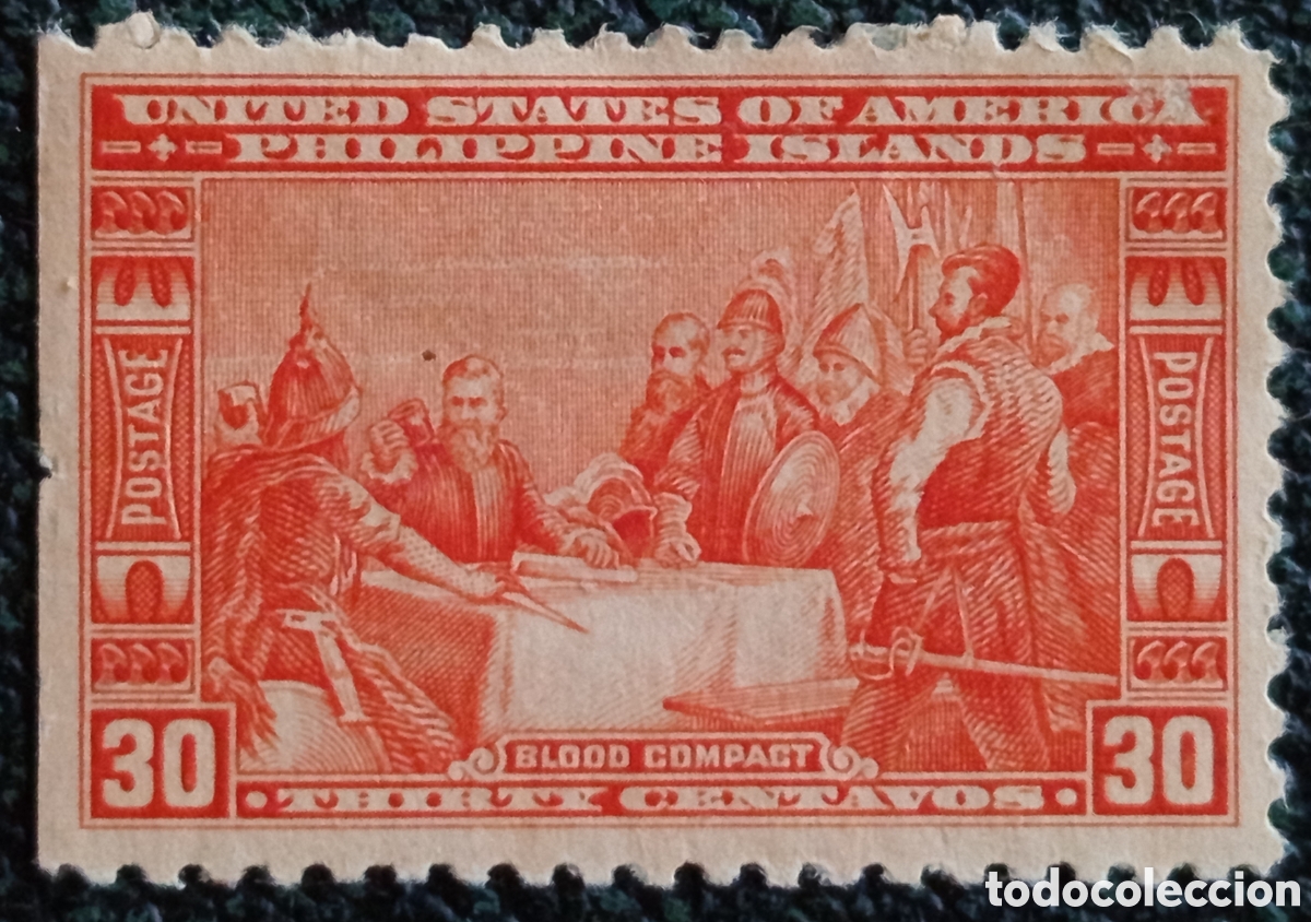 Sellos: Sello Filipinas Pacto de Sangre Blood Compact 30 Centavos Rojo 1935 MH