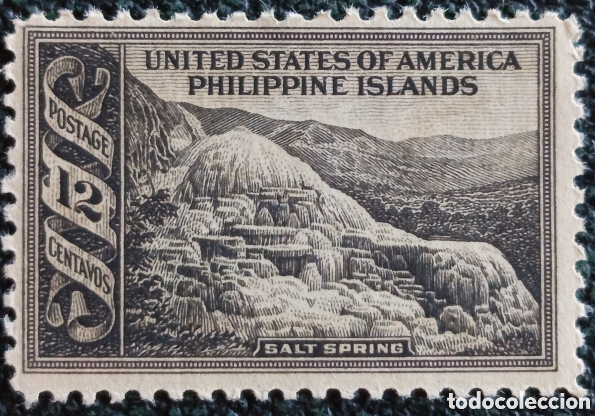 Sellos: Sello Filipinas Manantial Salino Salt Spring 12c Gris/Negro 1935 MNH