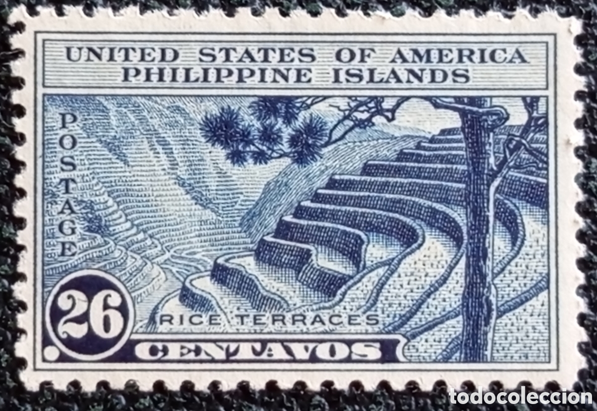 Stamps: Sello Filipinas Terrazas de Arroz Rice Terraces 26c Azul 1935