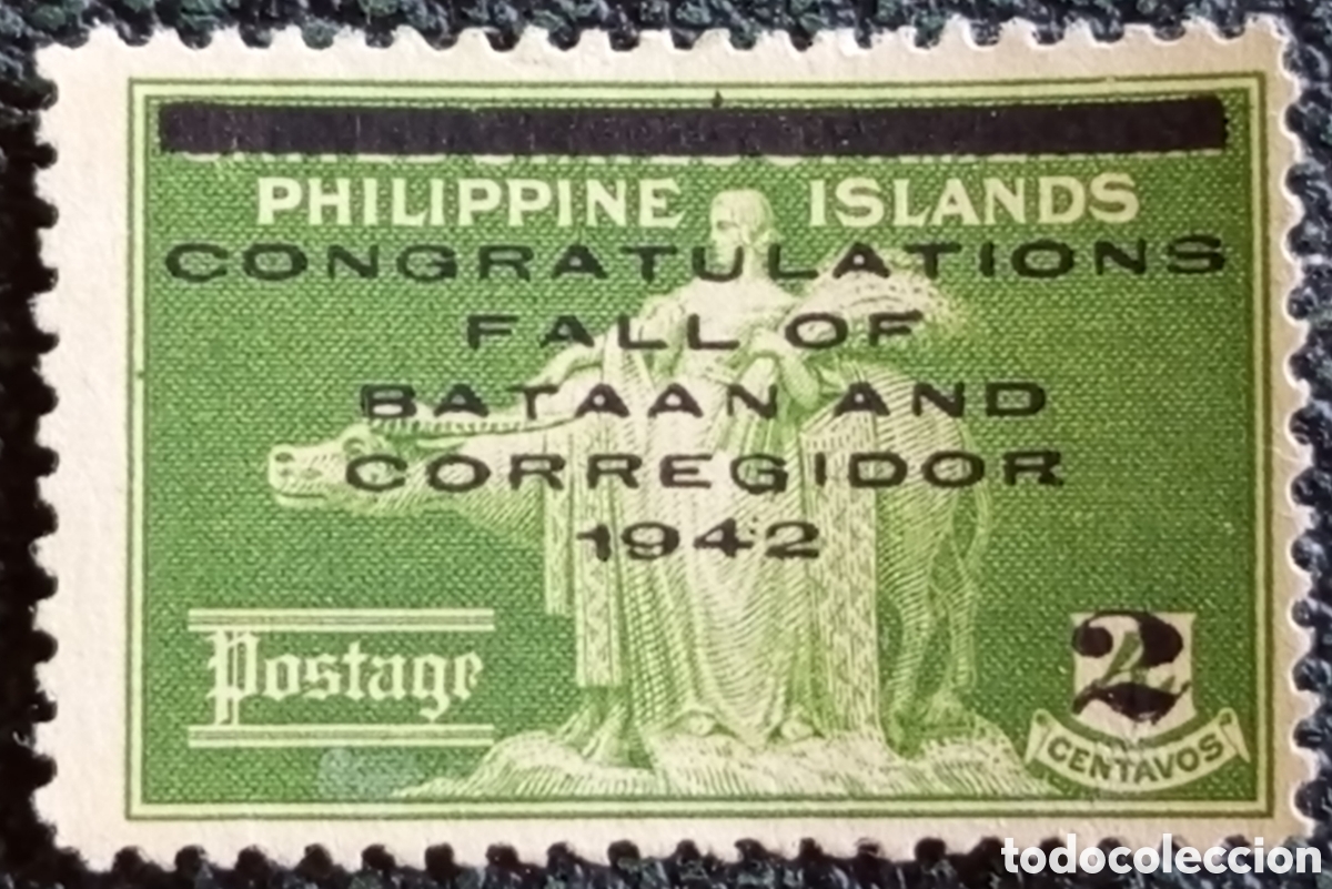 Stamps: Sello Filipinas Ca&iacute;da de Bataan y Corregidor 2c s/ 4c Verde 1942