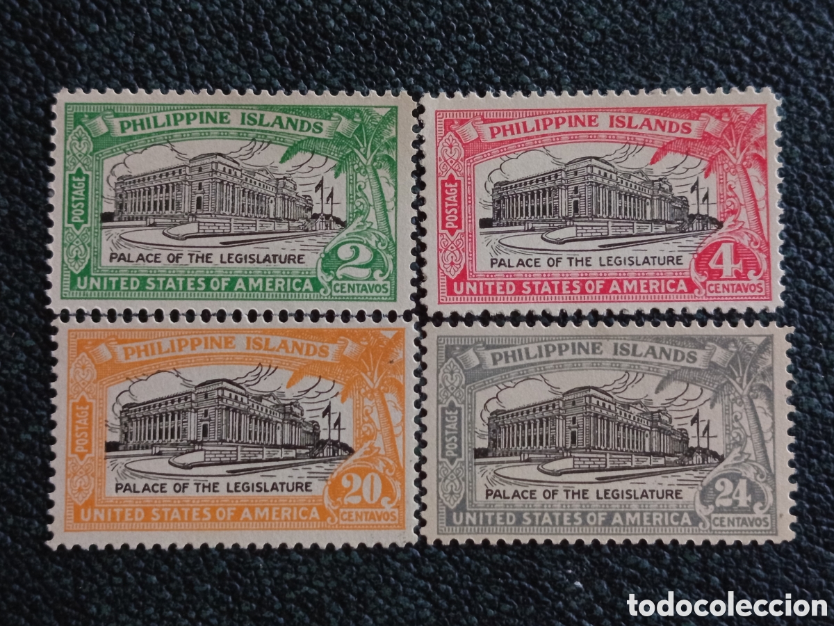 Stamps: Lote 4 Sellos Filipinas Palacio Legislativo 2c 4c 20c 24c Serie 1926-31 MNH**