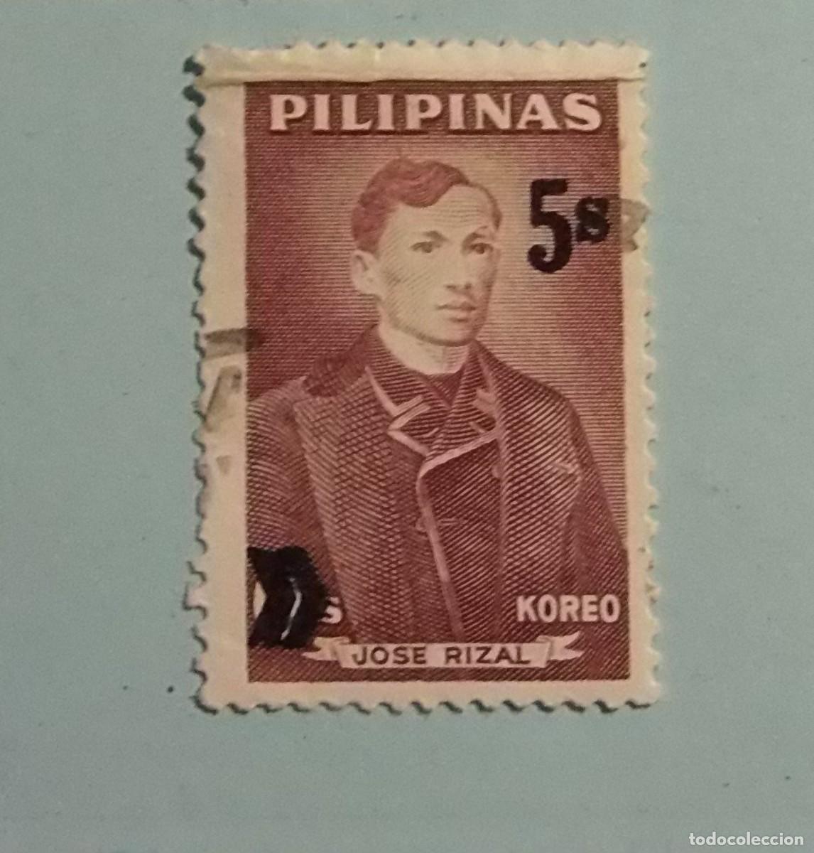 Sellos: FILIPINAS - PERSONAJES, JOSE RIZAL - ESCRITOR, PINTOR - SOBRECARGA 5 C.