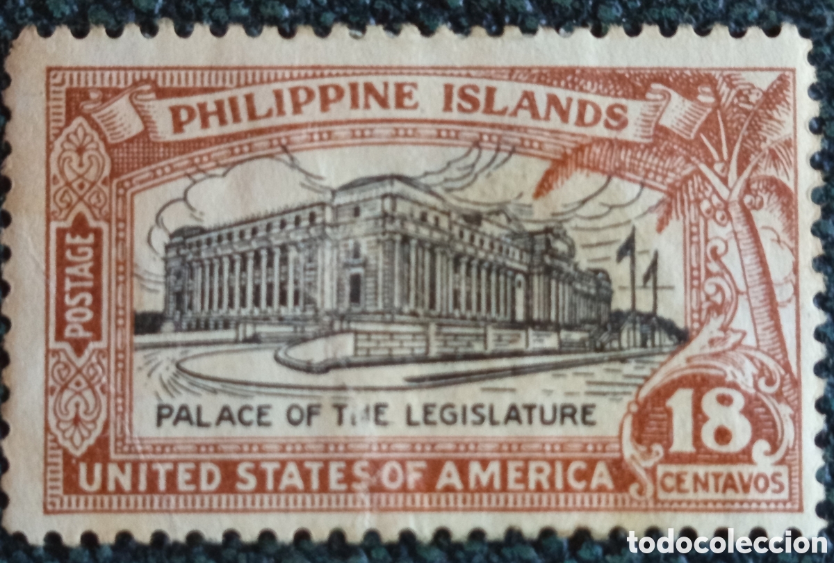 Sellos: Sello Filipinas EE.UU. 1926 Palacio Legislatura 18c MH - Scott #322