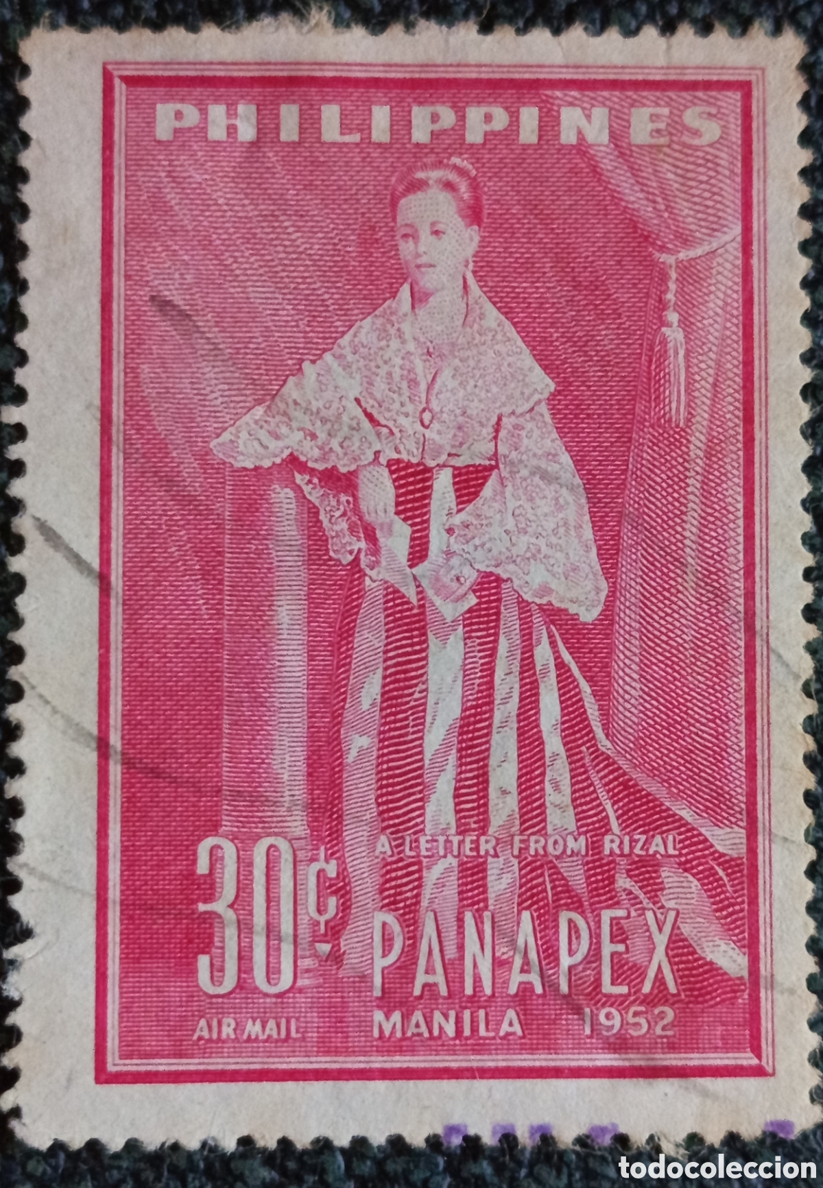 Sellos: Sello Filipinas A&eacute;reo 1952 Maria Clara 30c PANAPEX Usado - Cat&aacute;logo Scott #C73