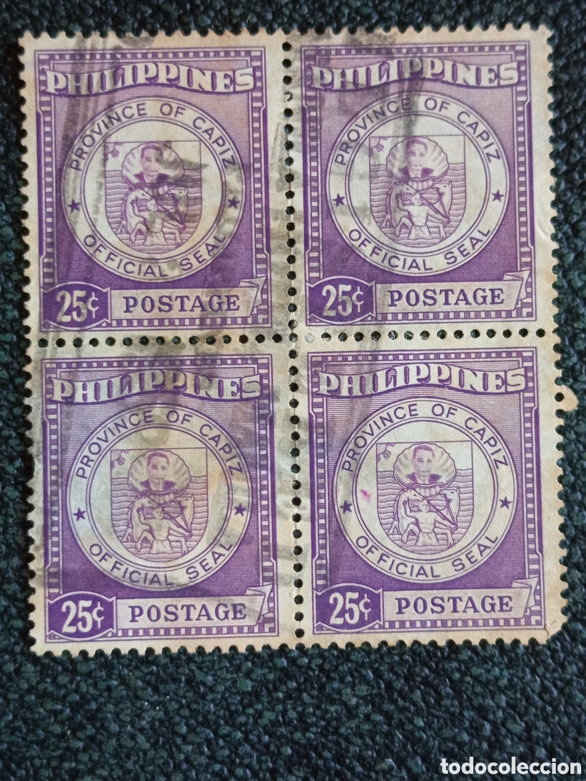Sellos: Bloque 4 Sellos Filipinas 1959 Escudo Provincia Capiz 25c- Cat&aacute;logo Scott #655