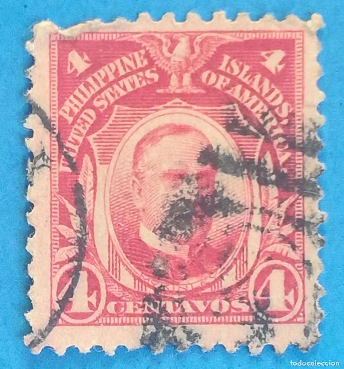 Sellos: Islas Filipinas. William McKinley. 4c. Color rojo carm&iacute;n.